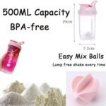 Pubiao Shaker for Protein Sports Drinks Protein Shaker Cup Sports Supplement with Mixer Ball Fitness Milkshake Portable Workout Water Cup 500 ml (Blue) - Image 3
