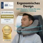 FLOWZOOM AIR Inflatable Travel Pillow for Airplane - Inflatable Neck Pillow for Travel with Hood - Flight Pillow with 360° Support - Airplane Pillow - Ultralight Travel Neck Pillow - Grey - Size L - Image 3