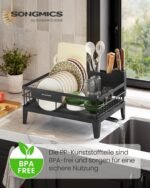 SONGMICS Dish Drainer Dish Drainer 360° Rotating and Extendable Drain, Drip Tray, Cutlery Holder, Kitchen, 31 x 42 x 18.5 cm, Ink Black KCS550B01 - Image 3