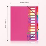 Expanding File A4, Folder System with 12 Compartments, 24 Pockets, Document Folder, Colourful Waterproof Organiser for School, Office Supplies (Rose Red) - Image 3