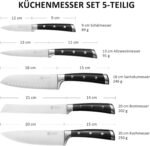 PAUDIN Knife Set 5 Pieces, Kitchen Knife Set with Chef's Knife, Bread Knife, Santoku Knife, Vegetable Knife and Utility Knife, Sharp Knife Set Made of High-Quality Carbon Stainless Steel and ABS Handle - Image 3