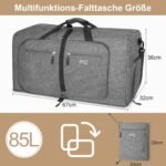 85L Foldable Travel Bag for Men and Women, Hand Luggage Bag, Large Travel Bag with Shoe Compartment and Multiple Pockets, Sports Bag for Travel, Sports, Holidays (Grey) - Image 3