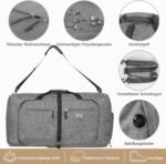85L Foldable Travel Bag for Men and Women, Hand Luggage Bag, Large Travel Bag with Shoe Compartment and Multiple Pockets, Sports Bag for Travel, Sports, Holidays (Grey) - Image 5