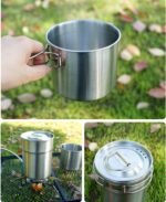 Camping-Kochgeschirr – Edelstahl-Camping- -Set mit leichtem Design, tragbares für Kochausrüstung, Rucksackreisen, Angeln, Wandern oder Picknickausflüge, Reiseabenteuer, 12,7 cm - Image 5