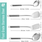 Pleafind Cooking Utensils, 4-Piece Cooking Utensils Set, 304 Stainless Steel Cooking Spoon Set with Soup Ladle, Slotted Spoon, Slotted Turner, Solid Wok Spatula, Kitchen Utensil Set - Image 3
