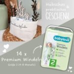 Nappy Bag, Made in Germany, Handmade Nappy Cake + Wooden Cake Topper, Baby Gift and Gift for Birth - Image 5