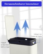 Kitchen Rubbish Bin, 30 L, Narrow Pedal Bin with Lid, Stainless Steel Kitchen Rubbish Bin with Inner Bucket, Rectangular Waste Bin for Kitchen, Bathroom, Bedroom, Office, White - Image 6