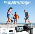 Video Camera 4K, 48MP Camcorder Vlogging Camera for YouTube, 16X Digital Zoom Night Vision Vlog Camera, 3 Inch 270° Rotating Touchscreen Webcam Video Camera 4K with 32GB SD Card, Filling Light, Remote Control - Image 7