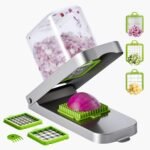 VEVOR Vegetable Slicer, Multi-Cutter with 3 Stainless Steel Blades, Onion Cutter with Container, Salad Potato Cutter, Kitchen Utensils & Appliances, Tools for Easy DIY, Silver - Image 2