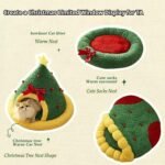Christmas Tree Triangle Cat Cave Bed, Warm Foldable Hidden Pet Cave Bed for Small Cats & Dogs, Removable Washable Plush Hideaway for Holiday Season (A, S) - Image 3