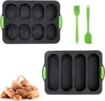 Bread Baking Mould, Pack of 2 Baguette Baking Moulds, Silicone, with 4, 8 Slots, Baking Moulds for Baguette and Rolls, Non-Stick with Spatula and Oil Brush, for Baking Baguette Trays - Image 2