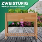 Casaria Raised Bed 100 x 40 x 84 cm FSC Certified Acacia 2-Tier Weather-Resistant Solid Wood Shelf Film Herb Bed Planter Brown - Image 5