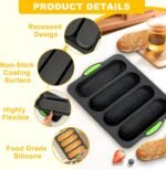 Bread Baking Mould, Pack of 2 Baguette Baking Moulds, Silicone, with 4, 8 Slots, Baking Moulds for Baguette and Rolls, Non-Stick with Spatula and Oil Brush, for Baking Baguette Trays - Image 4