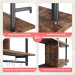 Bestier 105.5 cm 3-Tier Floating Pipe Shelf, Industrial Wall Mounted Ladder Shelf with Round Tube and Hooks, Wooden Shelf for Decoration and Storage (Brown, 105.5 cm) - Image 9