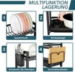 Dish Drainer Black (43.5 x 24.5 x 34.5), 2-Tier Dish Drainer Stainless Steel Dish Drainer with Utensil Holder and Drip Tray - Image 7