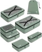 ECOHUB 7-Piece Suitcase Organiser Set, Packing Cubes with Zip, Recycled PET Packing Cube Set, Packing Bags for Suitcases, Organiser Case for Holidays and Travel, Travel Organiser Set (Green) - Image 2
