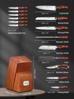 D.Perlla Knife Block Set, 16-Piece Knife with Wooden Handle, Stainless Steel Chef's Knife Set with Wooden Block, Professional Kitchen Knife Set with Sharpening Steel, Brown, Mother's Day Gifts - Image 4