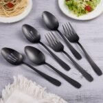 6-Piece Large Black Serving Utensils, Serving Spoon x 2, Slotted Spoon x 2, Serving Forks x 2, Stainless Steel Serving Utensils Set for Buffet, Party, Banquet, Cooking, Kitchen - Image 4
