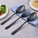 6-Piece Large Black Serving Utensils, Serving Spoon x 2, Slotted Spoon x 2, Serving Forks x 2, Stainless Steel Serving Utensils Set for Buffet, Party, Banquet, Cooking, Kitchen - Image 5