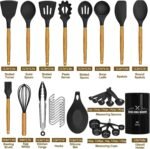 Silicone Kitchen Utensil Set, 24-Piece Cooking Cutlery Set, Kitchen Utensils, Kitchen Set with Utensil Holder, Non-Stick Heat Resistant Cooking Cutlery Set, Healthy and Dishwasher Safe - Black - Image 3