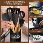 Silicone Kitchen Utensil Set, 24-Piece Cooking Cutlery Set, Kitchen Utensils, Kitchen Set with Utensil Holder, Non-Stick Heat Resistant Cooking Cutlery Set, Healthy and Dishwasher Safe - Black - Image 5