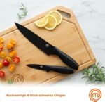 MasterChef Kitchen Knife Set Including Chef's Knife, Vegetable Knife, Paring Knife, Cutting Knife and Bread Knife, Sharp, Stainless Steel, Non-Stick Coating, Soft Touch Handles, 5-Piece Set, Black - Image 4