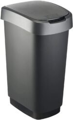 Rotho Twist Bin 50 L with Lid, Plastic (PP) BPA-Free, Black/Silver, 50 L (40.1 x 29.8 x 60.2 cm) - Image 2